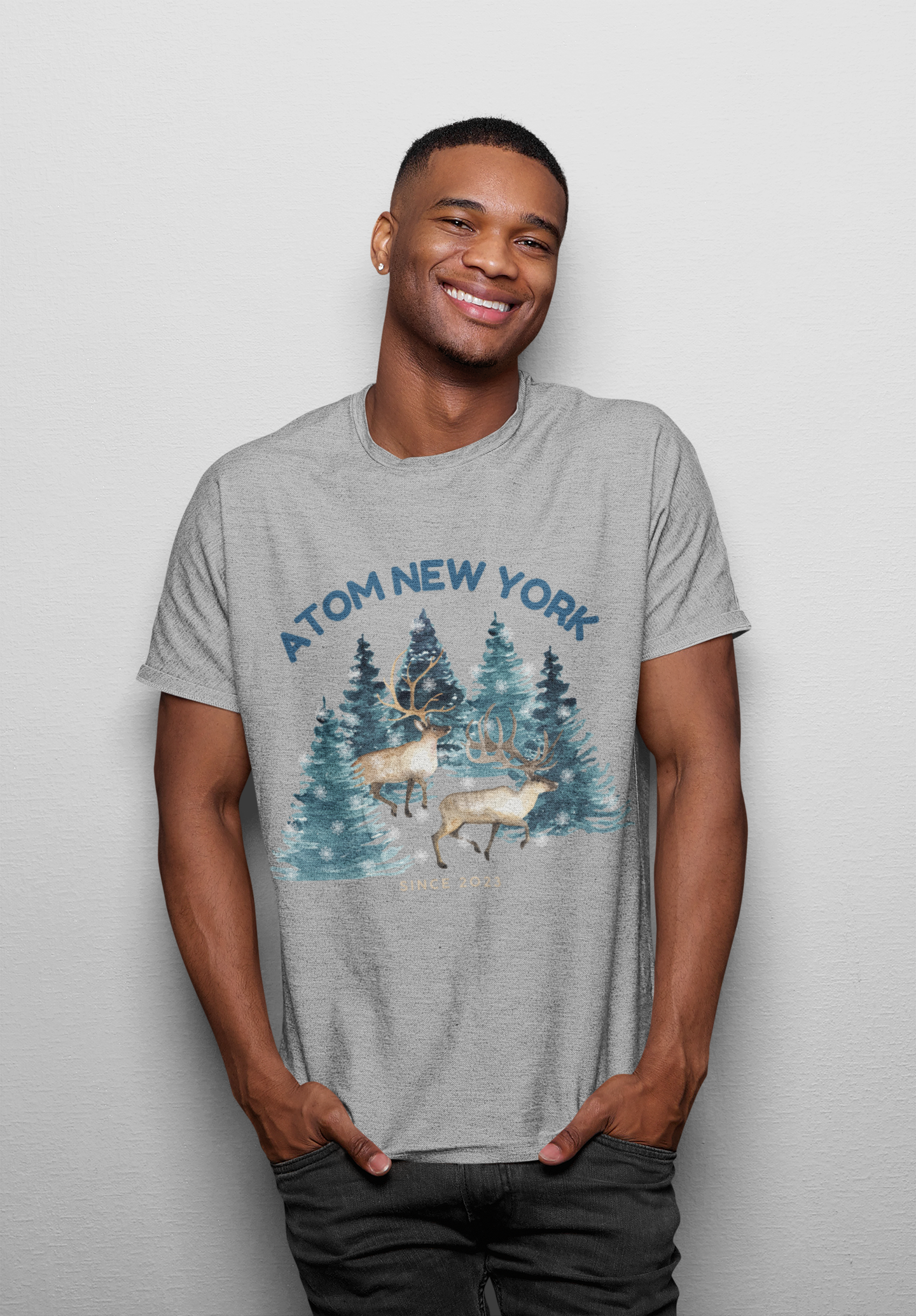 ATOM Signature Brand Print Melange Grey T-Shirt For Men