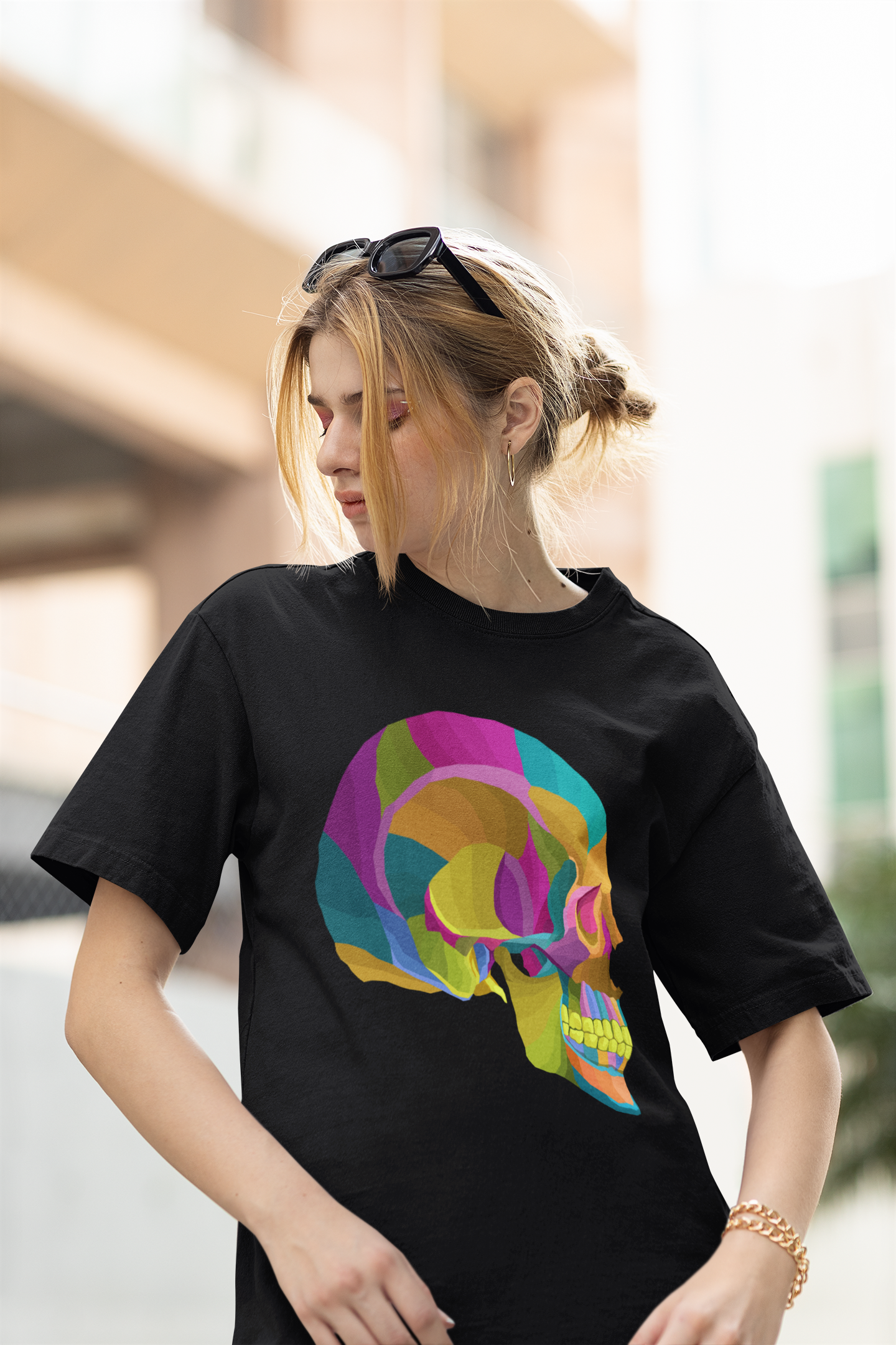 Human Skull Black Oversized T-Shirt For Women