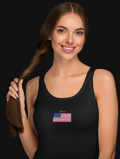 ATOM US Flag Black Tank Top For Women