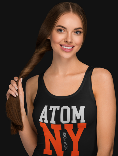 ATOM NY Orange Font Black Tank Top For Women