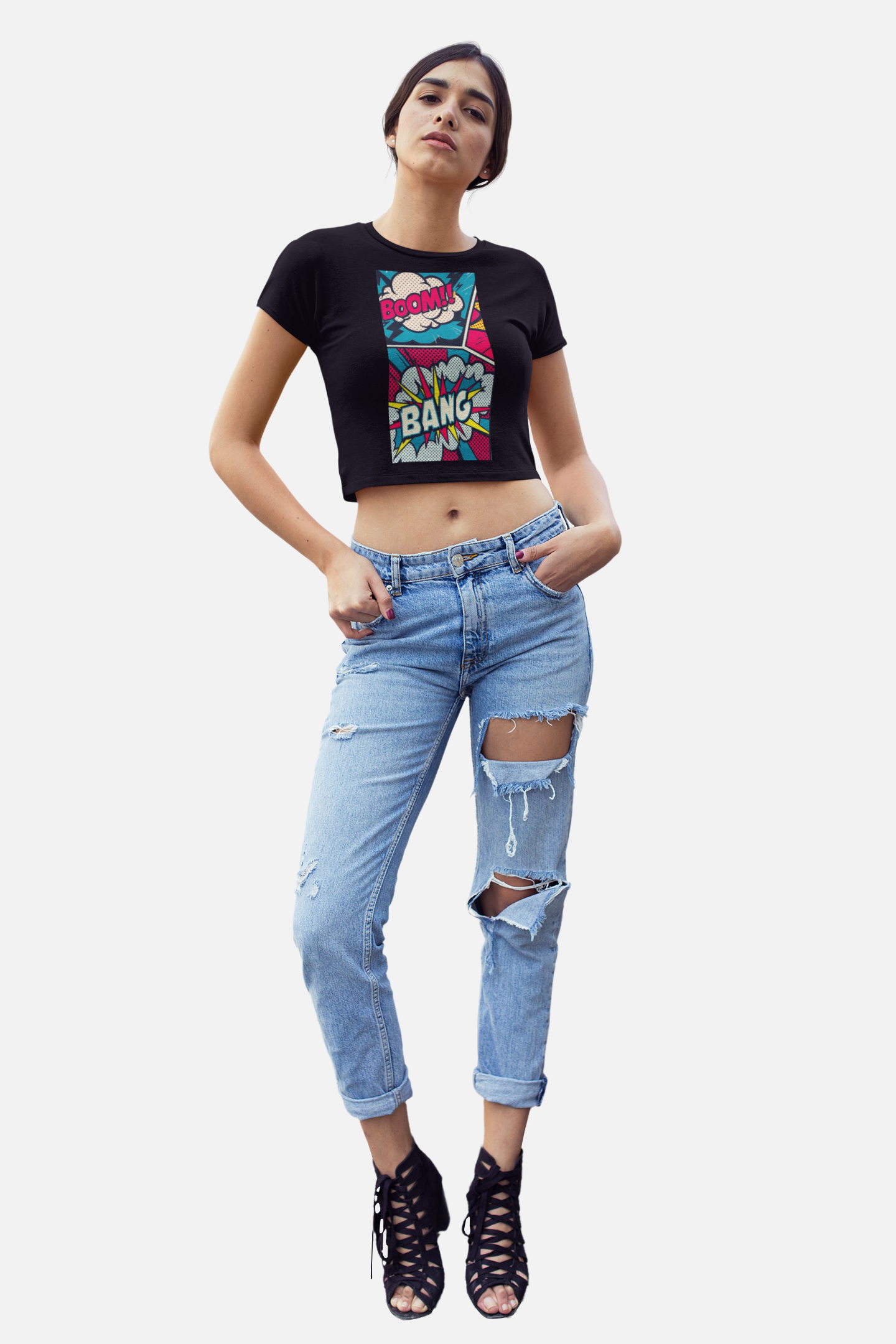 BOOM BANG Black Crop Top For Women