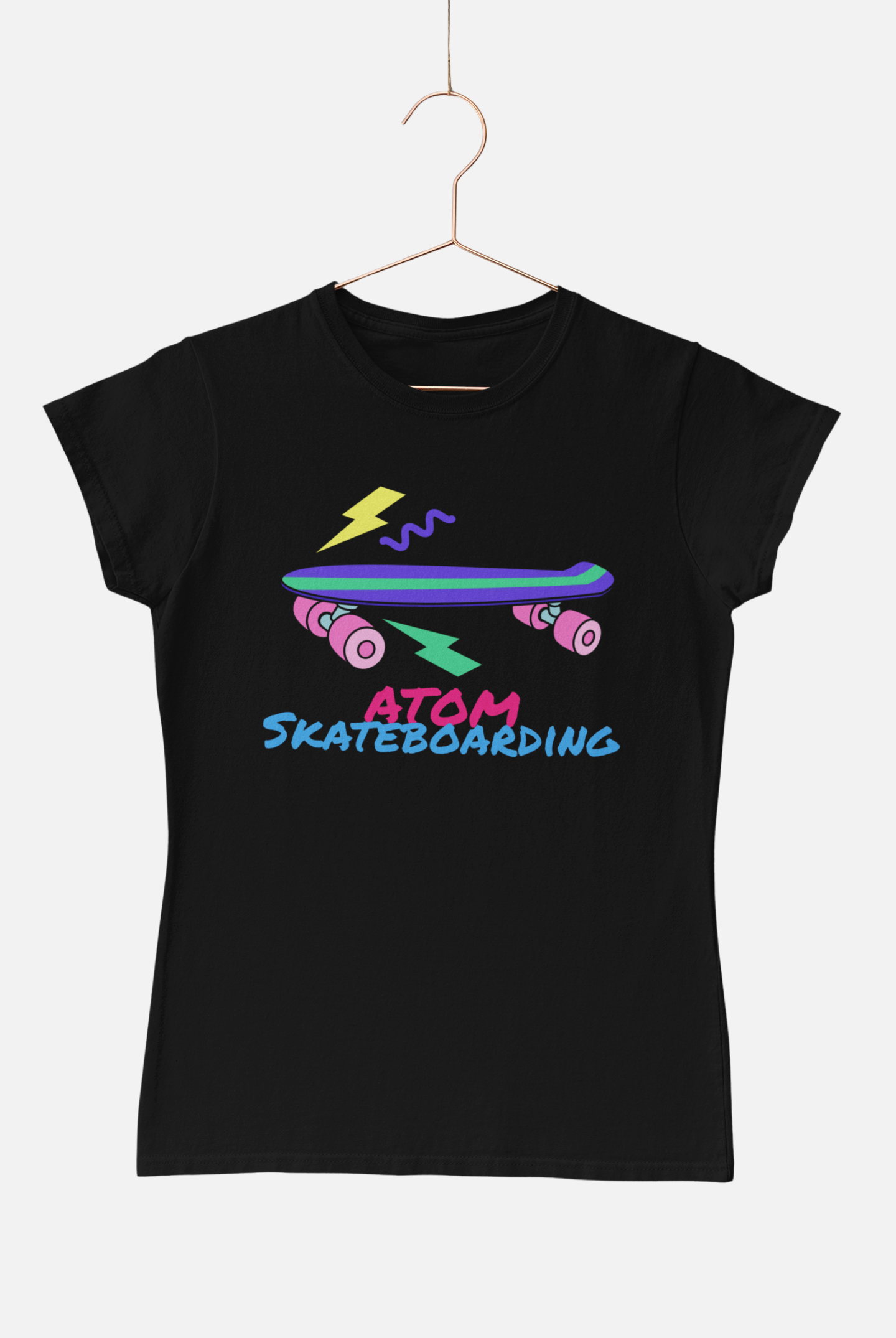 ATOM Signature Skateboarding Black T-Shirt for Women.