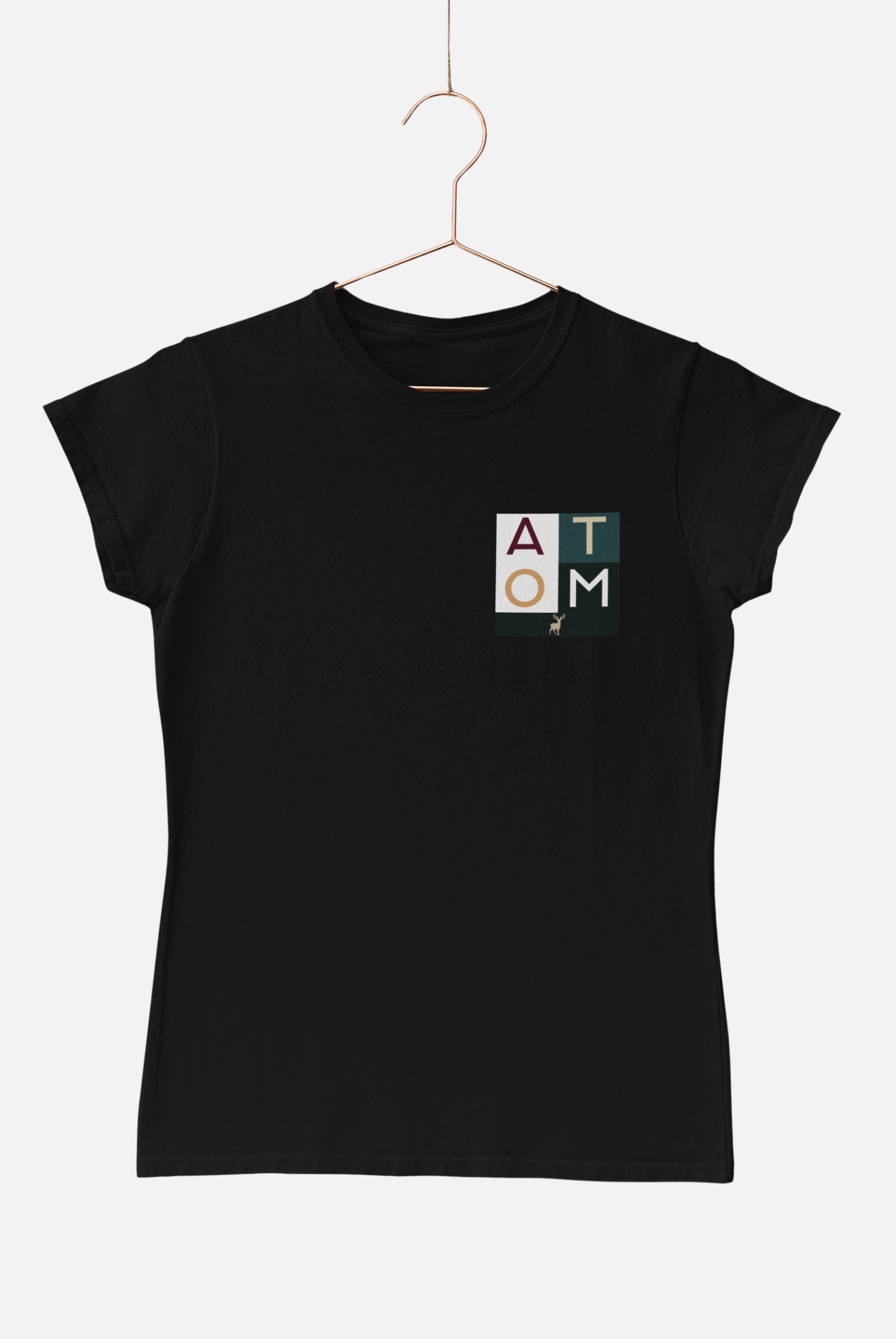 ATOM Signature Pocket Square Logo Black T-Shirt for Women.
