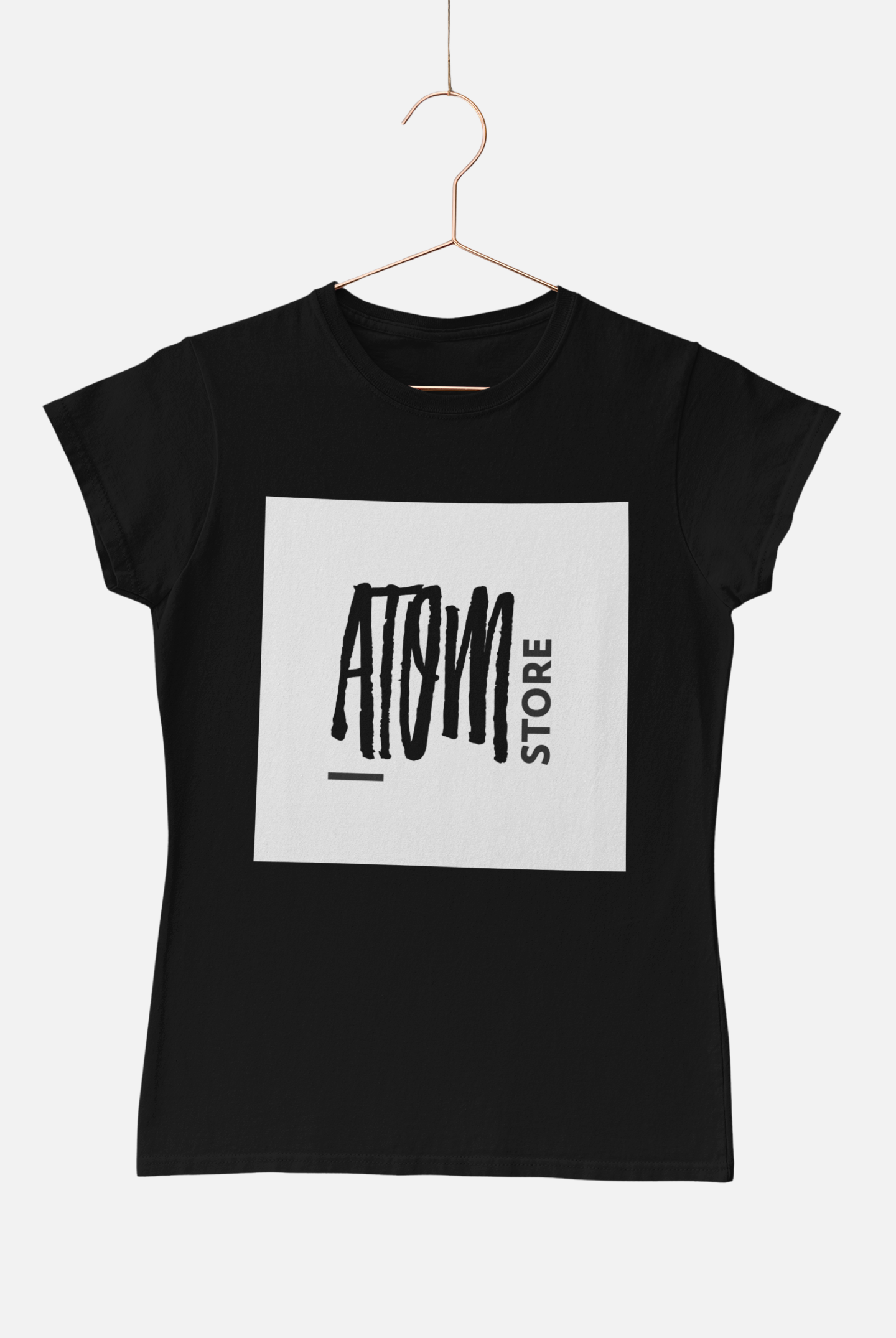 ATOM Signature Store Black T-Shirt for Women.