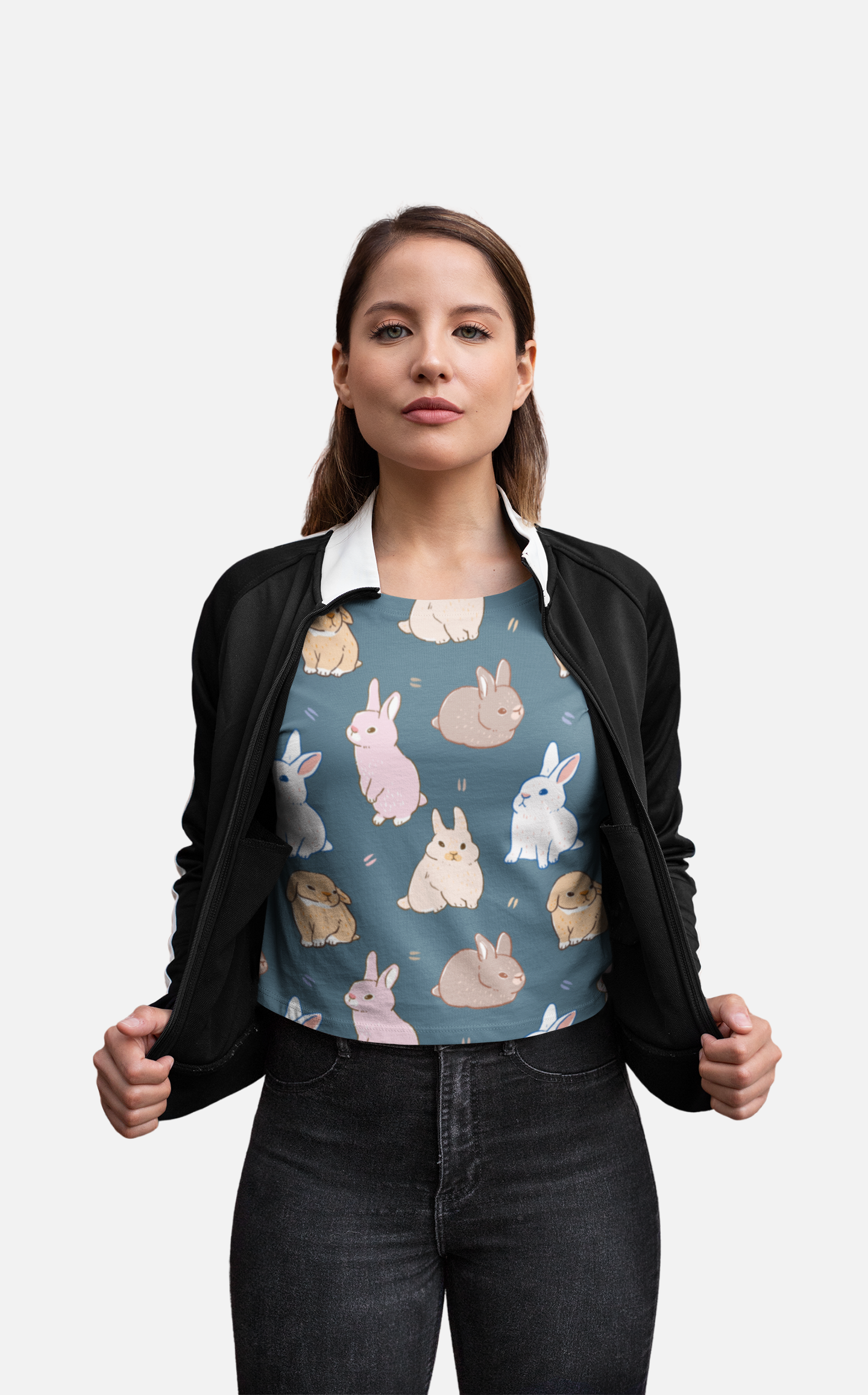 Cute Rabbit Print Crop Top For Women