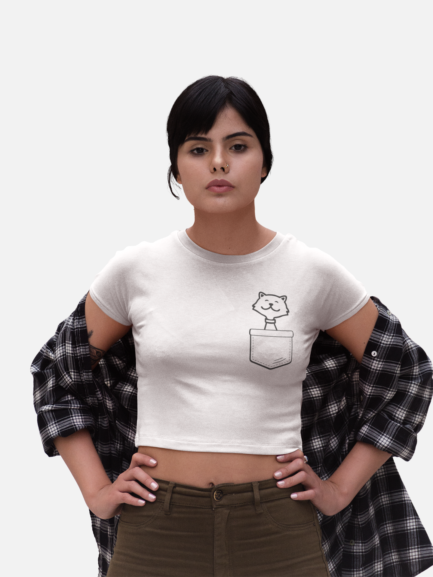 Cute Dog Pocket Animal White Crop Top For Women