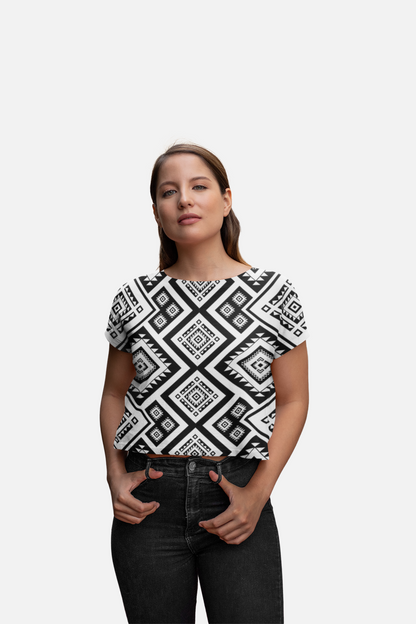 Abstract Square Print Crop Top For Women