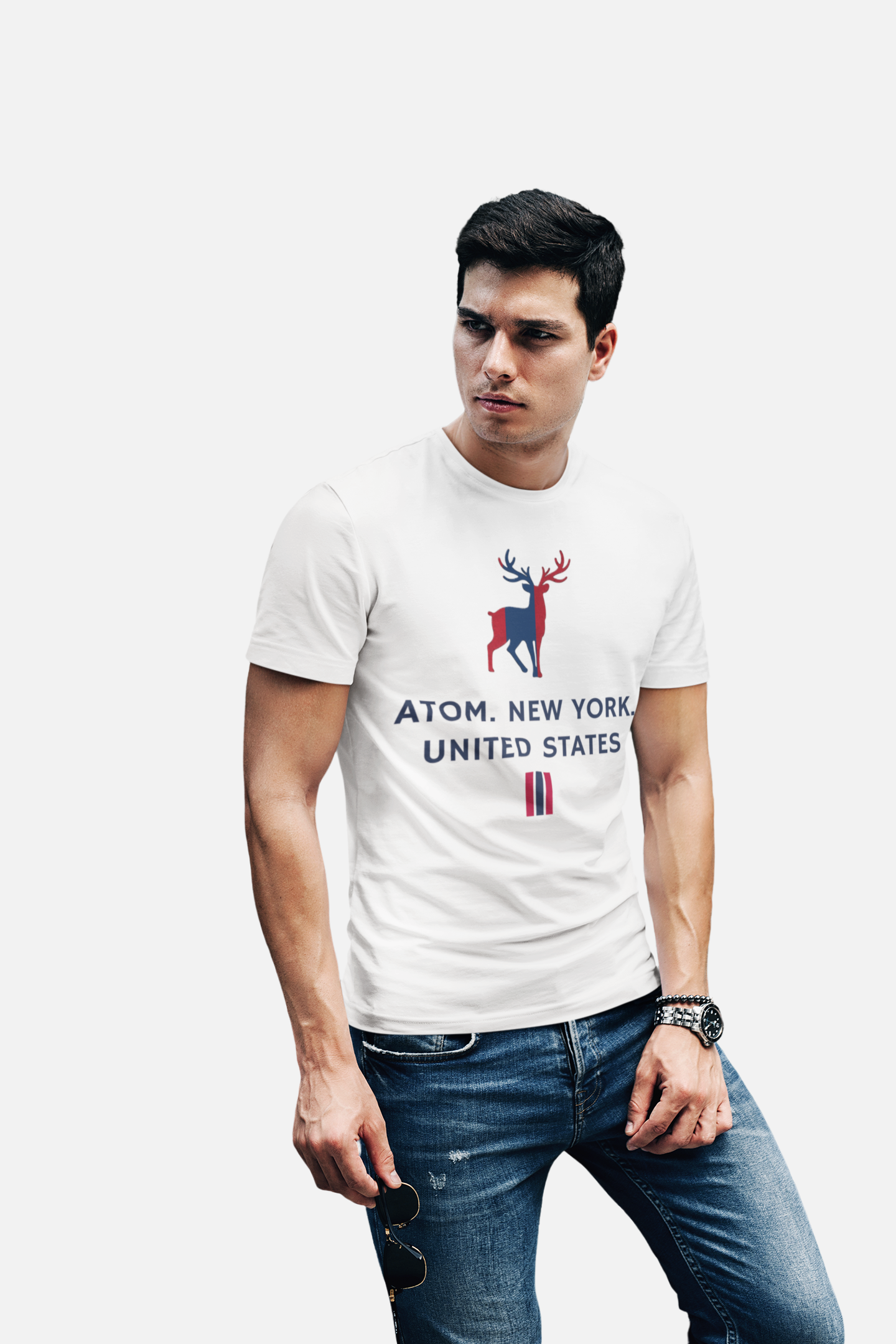 ATOM Signature New York United States Mascot White T-Shirt For Men