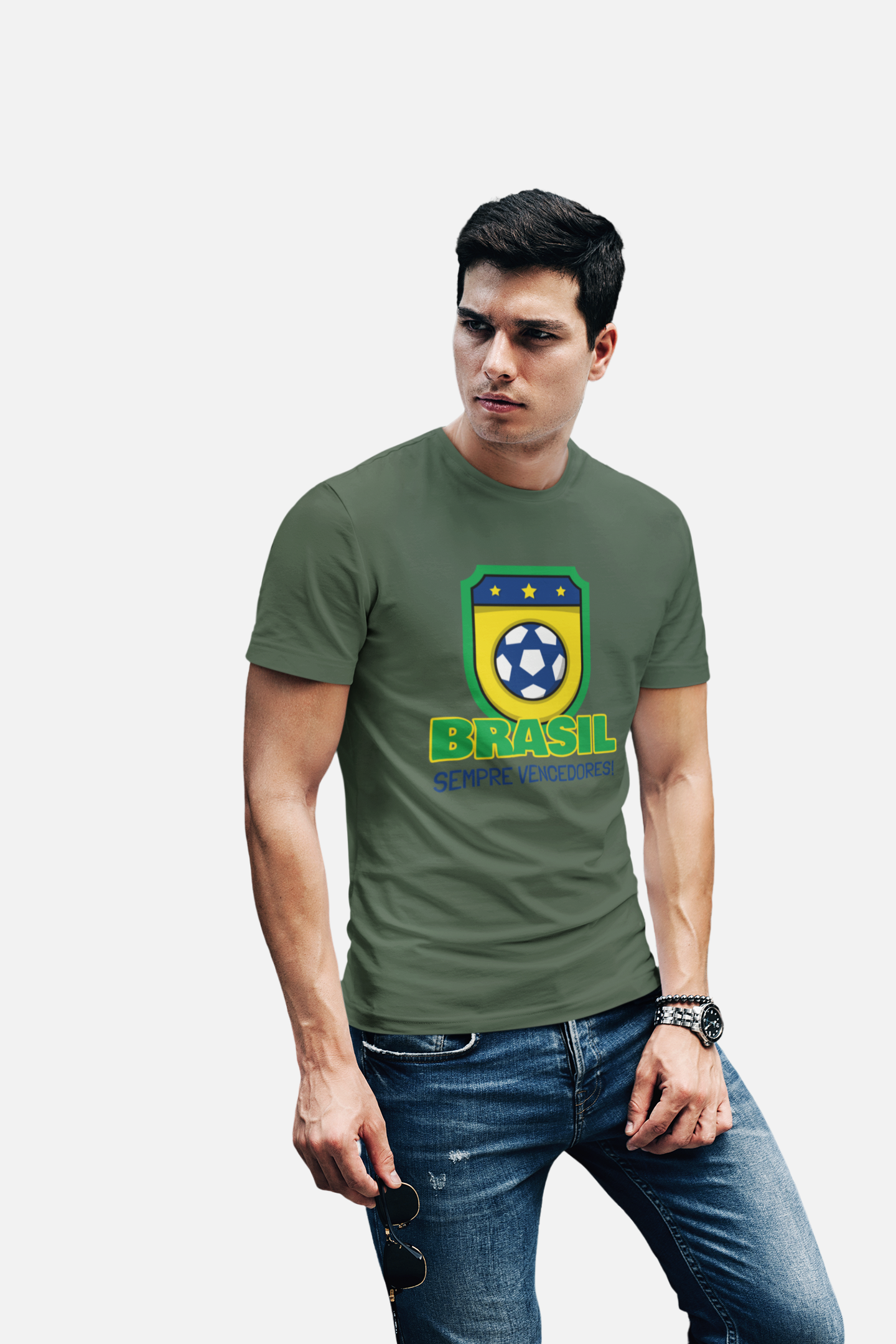 ATOM Signature Brasil Soccer Theme Olive Green T-Shirt For Men