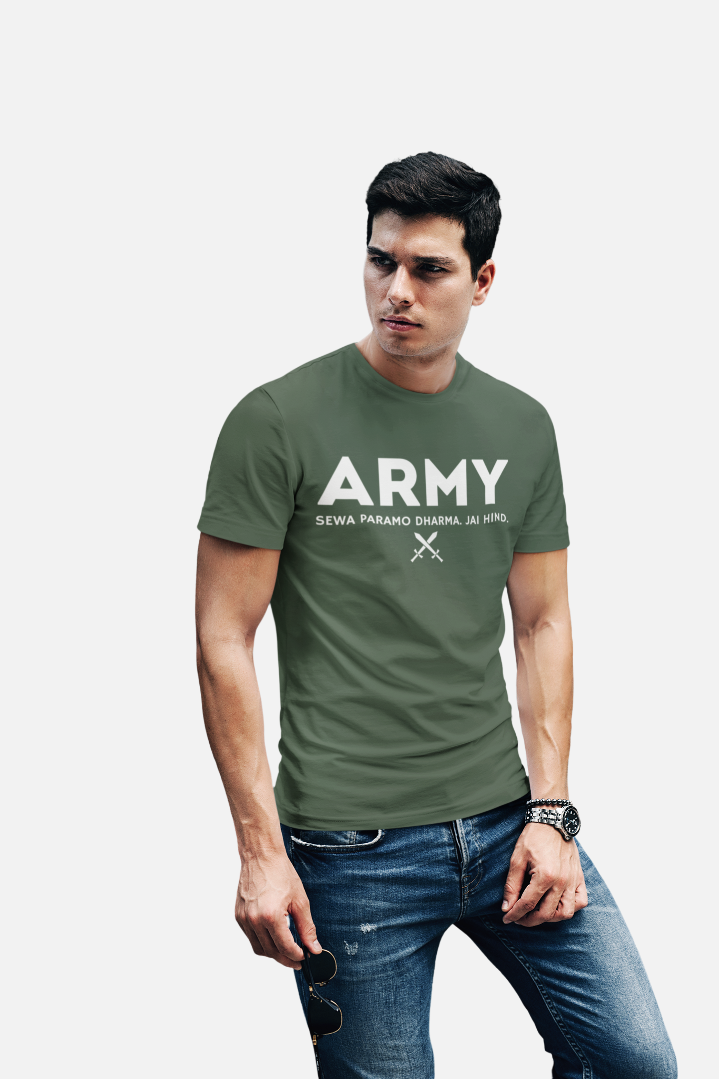 ATOM Signature Indian Army Olive Green T-Shirt For Men