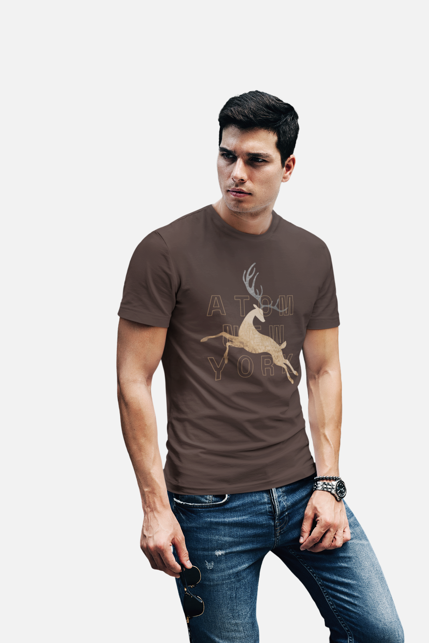 ATOM Signature Jumping Deer Coffee Brown T-Shirt For Men