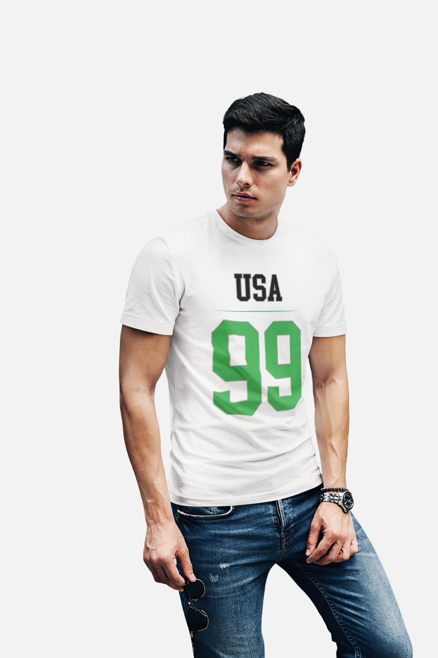 ATOM Signature USA Green No 99 White T-Shirt For Men
