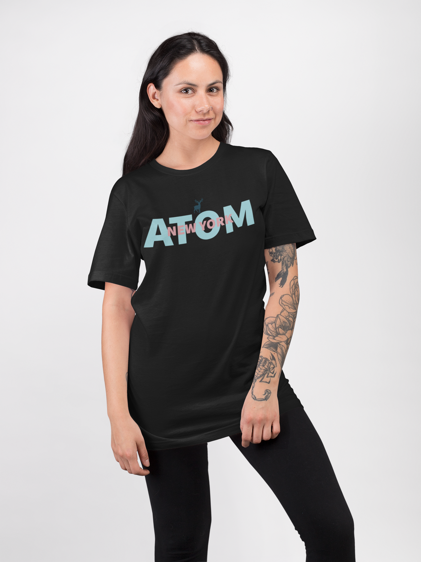 French Terry ATOM NEW YORK Black Unisex Oversize T-Shirt
