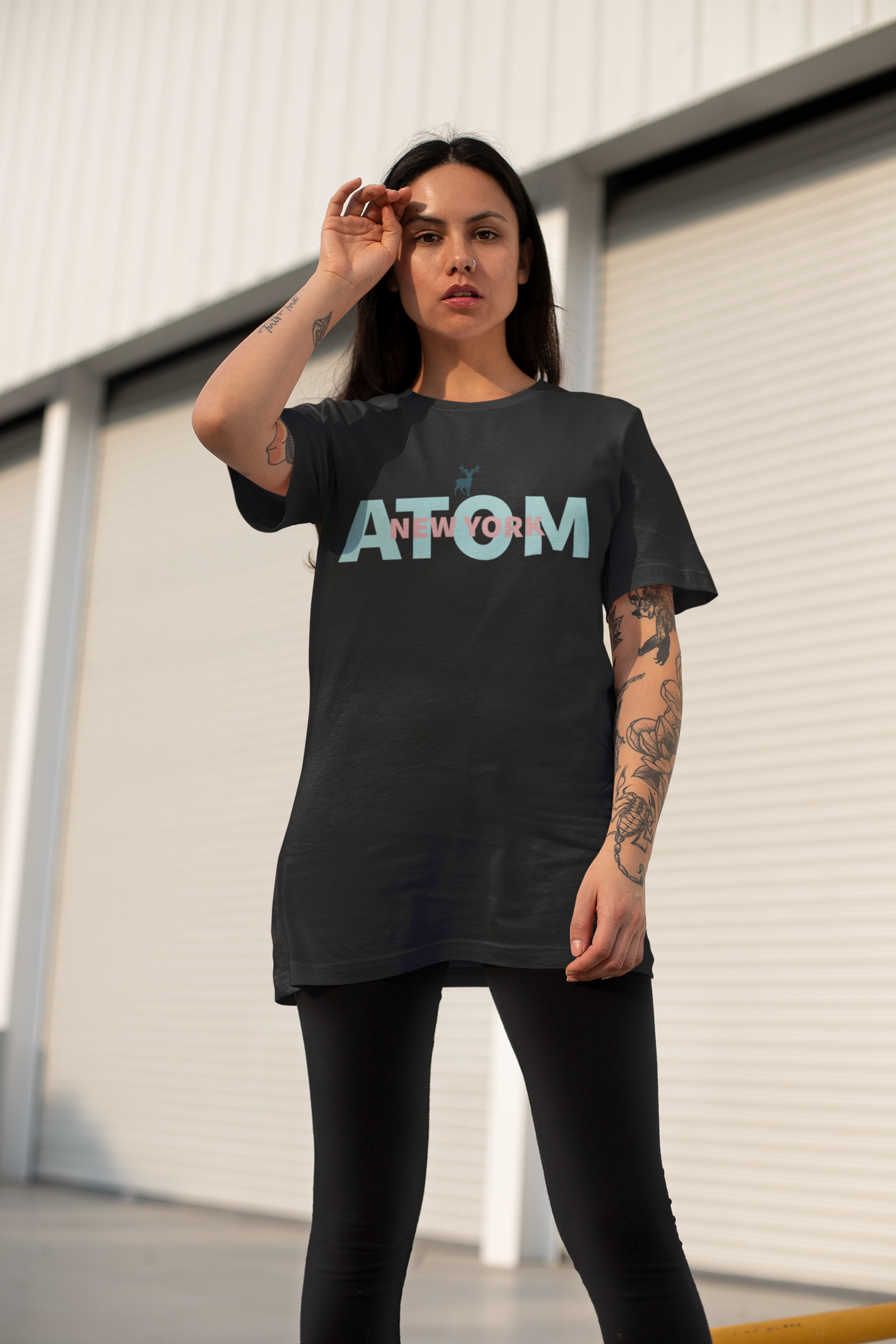 French Terry ATOM NEW YORK Black Unisex Oversize T-Shirt