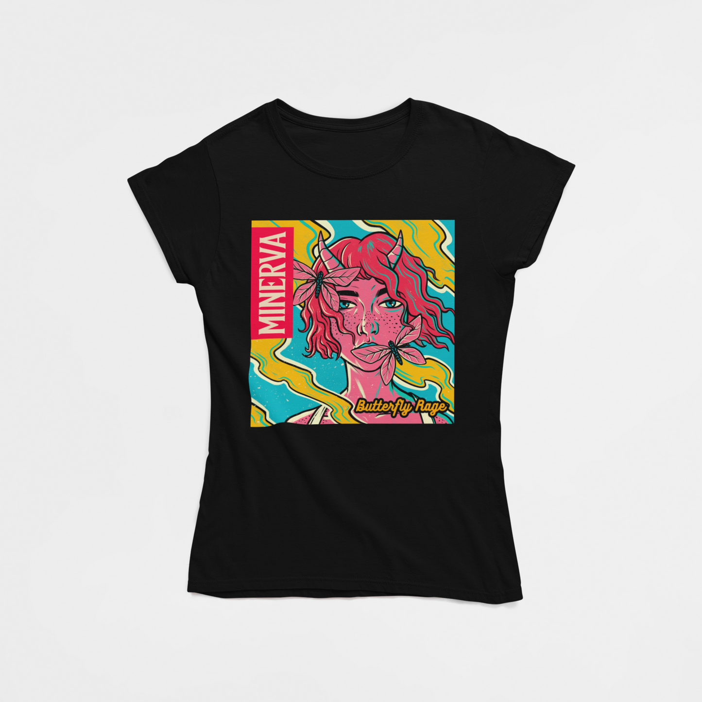 Minerva Funky Print Black Round Neck T-Shirt for Women. 