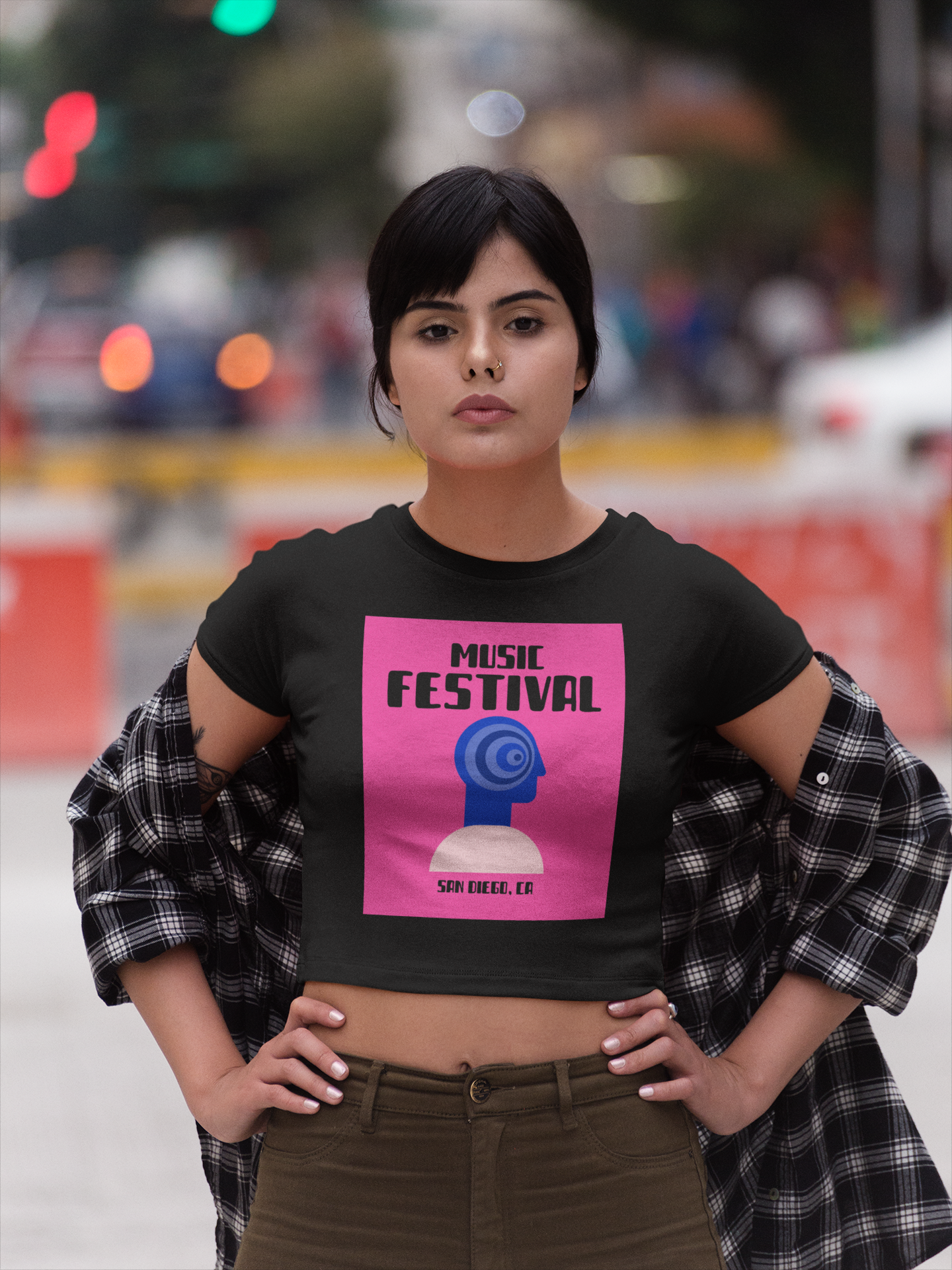 Music Festival San Diego Black Crop Top For Women.