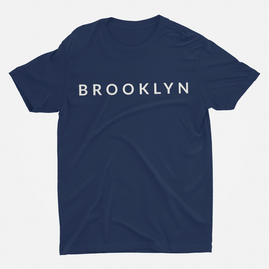 Brooklyn White Font Navy Blue Round Neck T-Shirt for Men. 