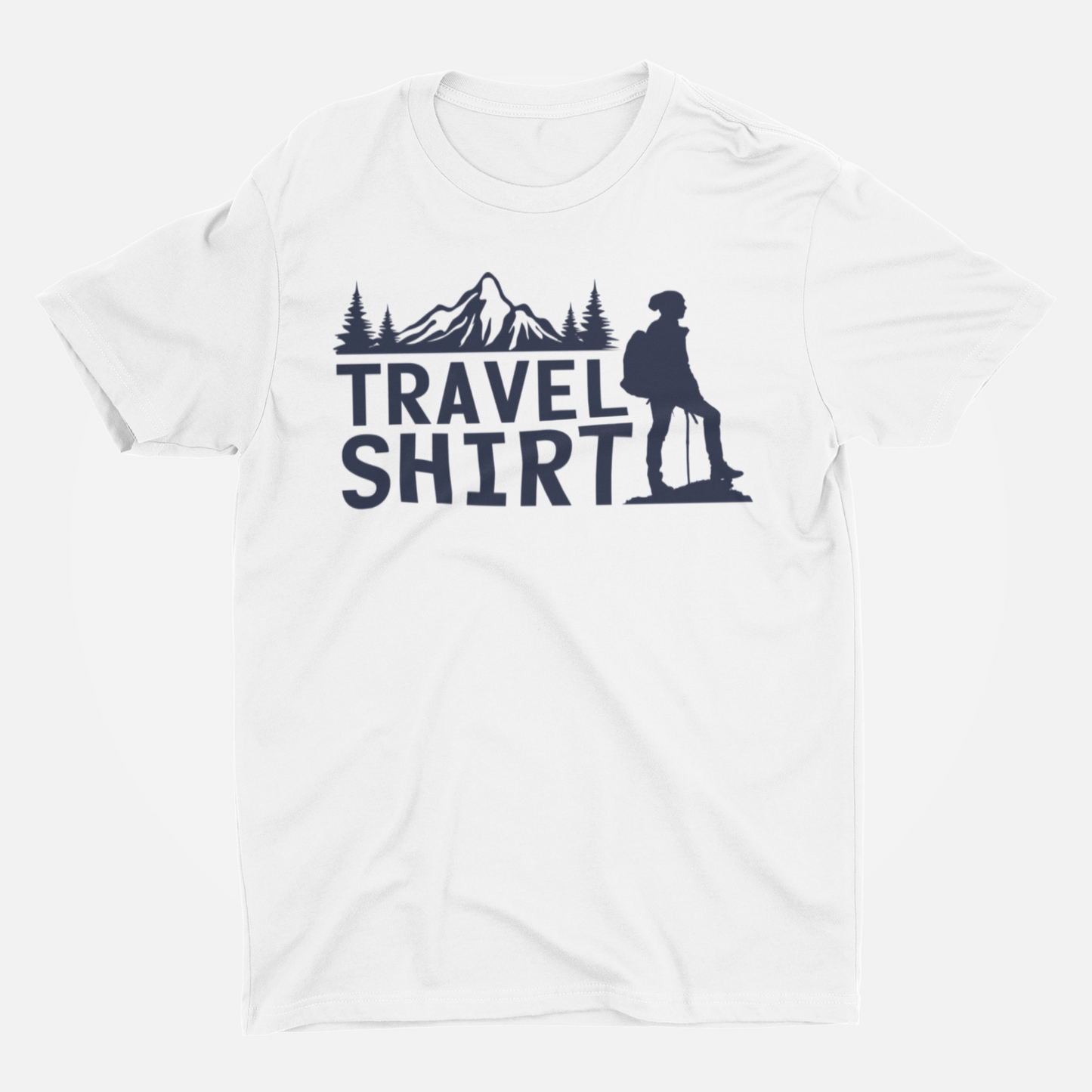 Travel Shirt White Round Neck T-Shirt for Men