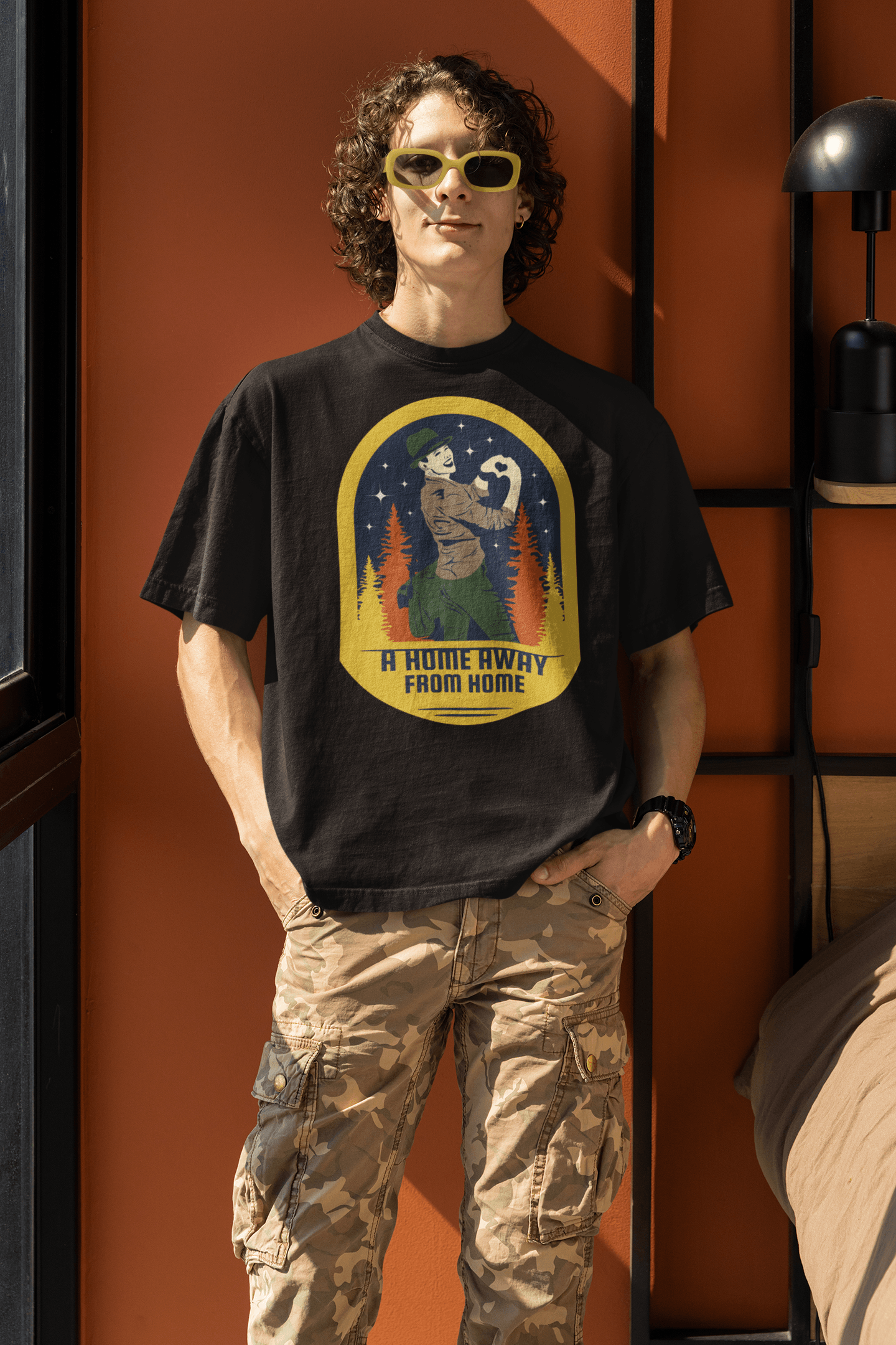 A Home Away From Home Black Oversized T-Shirt For Men - ATOM