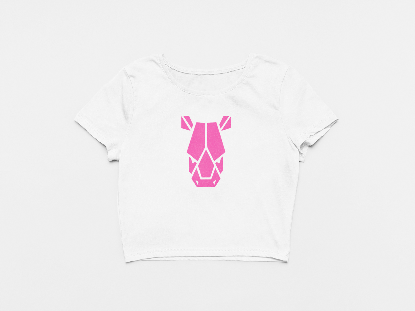 Pink Robot Face White Round Neck Crop Top for Women