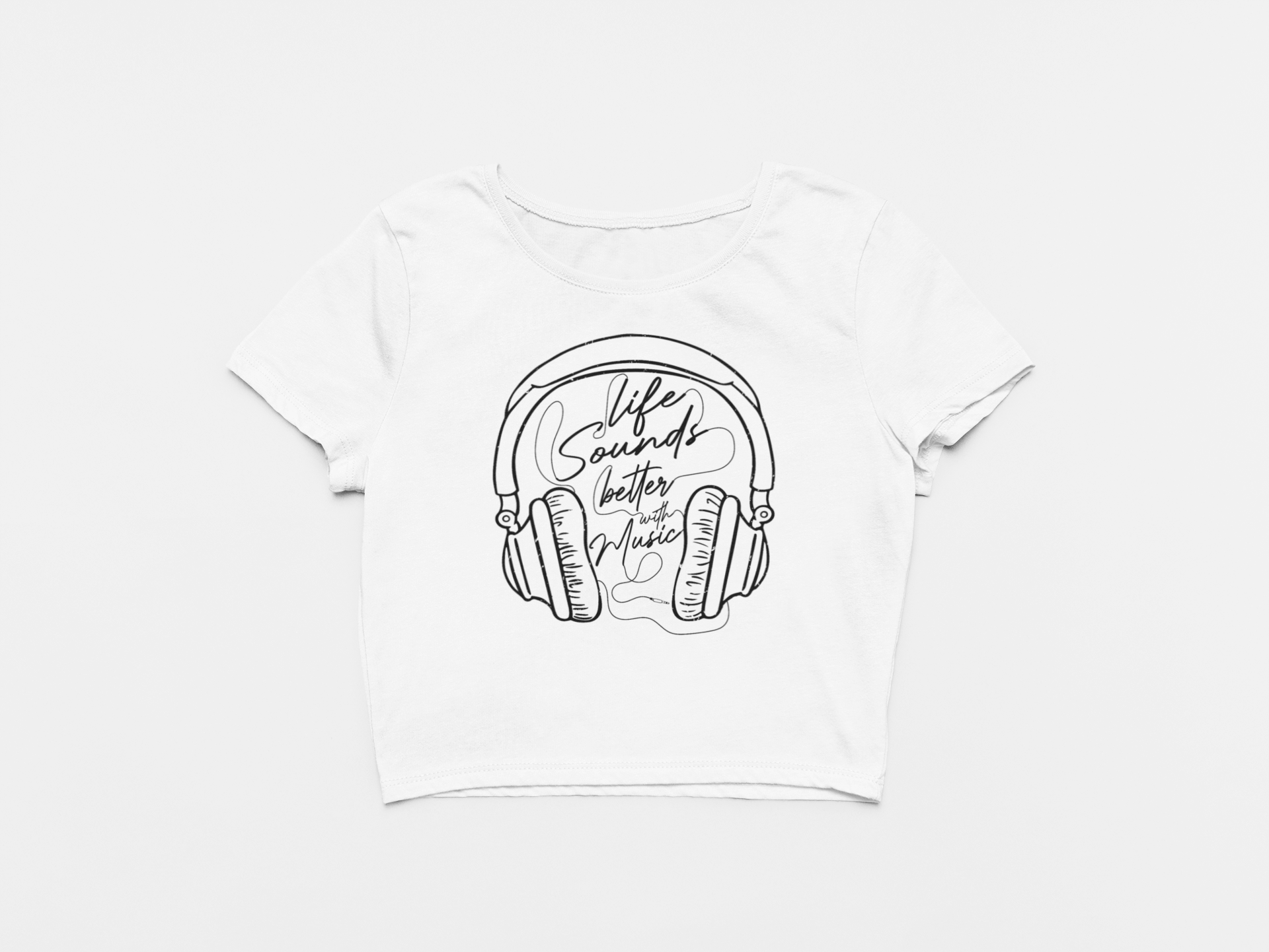 Life Sounds Better With Music White Crop Top For Women. 