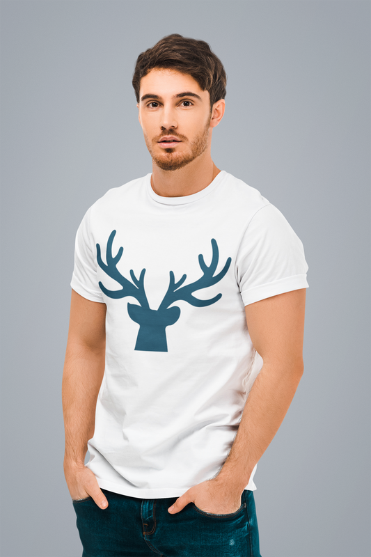 ATOM Signature Blue Deer Head White T-Shirt For Men