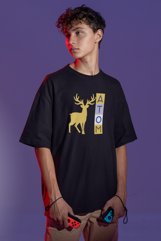 ATOM Signature Yellow Deer Black Oversized T-Shirt For Men