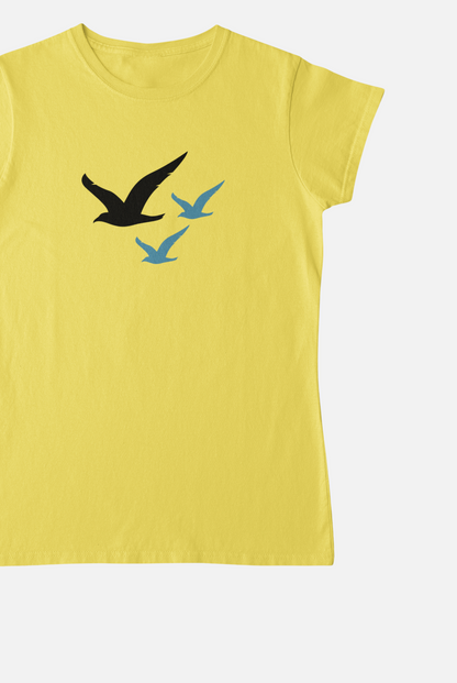 Flying Eagle Yellow Round Neck T-Shirt for Women