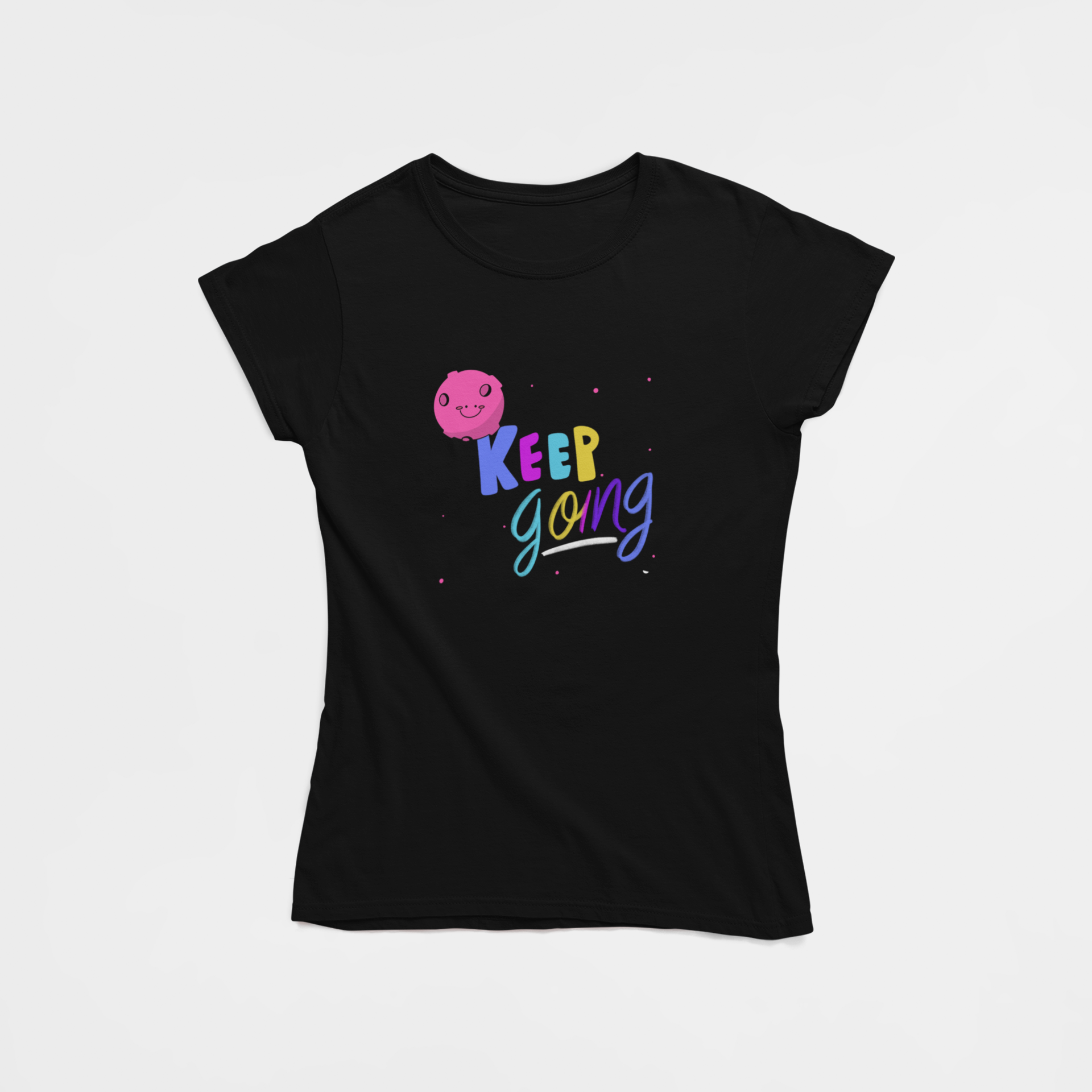 Keep Going Black Round Neck T-Shirt for Women. 