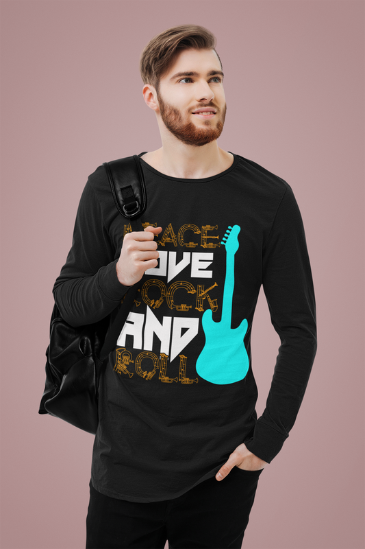 Peace Love Rock And Roll Men Black Full Sleeves Tshirt | DJ Paroma Collection | ATOM