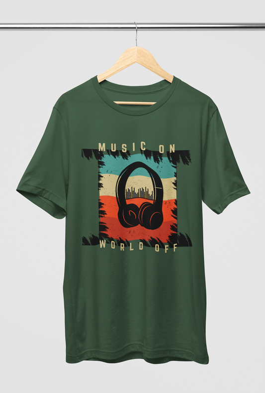 Music On World Off Unisex Round Neck Olive Green Cotton T-Shirt | DJ Paroma Collection | ATOM