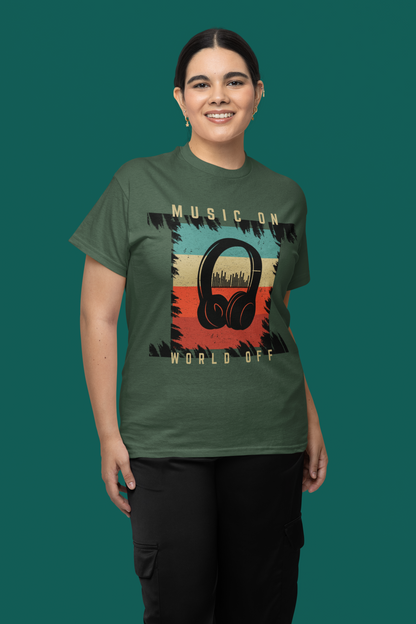 Music On World Off Unisex Round Neck Olive Green Cotton T-Shirt | DJ Paroma Collection | ATOM