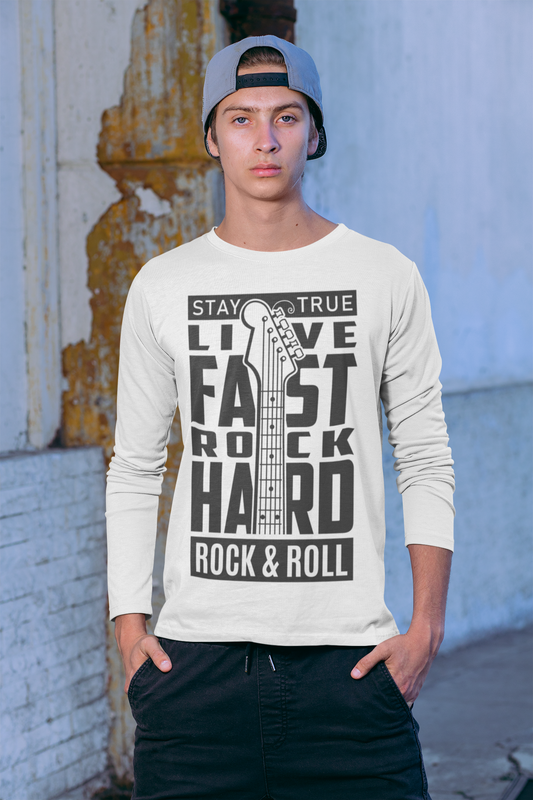 Live Fast Rock Hard Men White Full Sleeves Tshirt | DJ Paroma Collection | ATOM