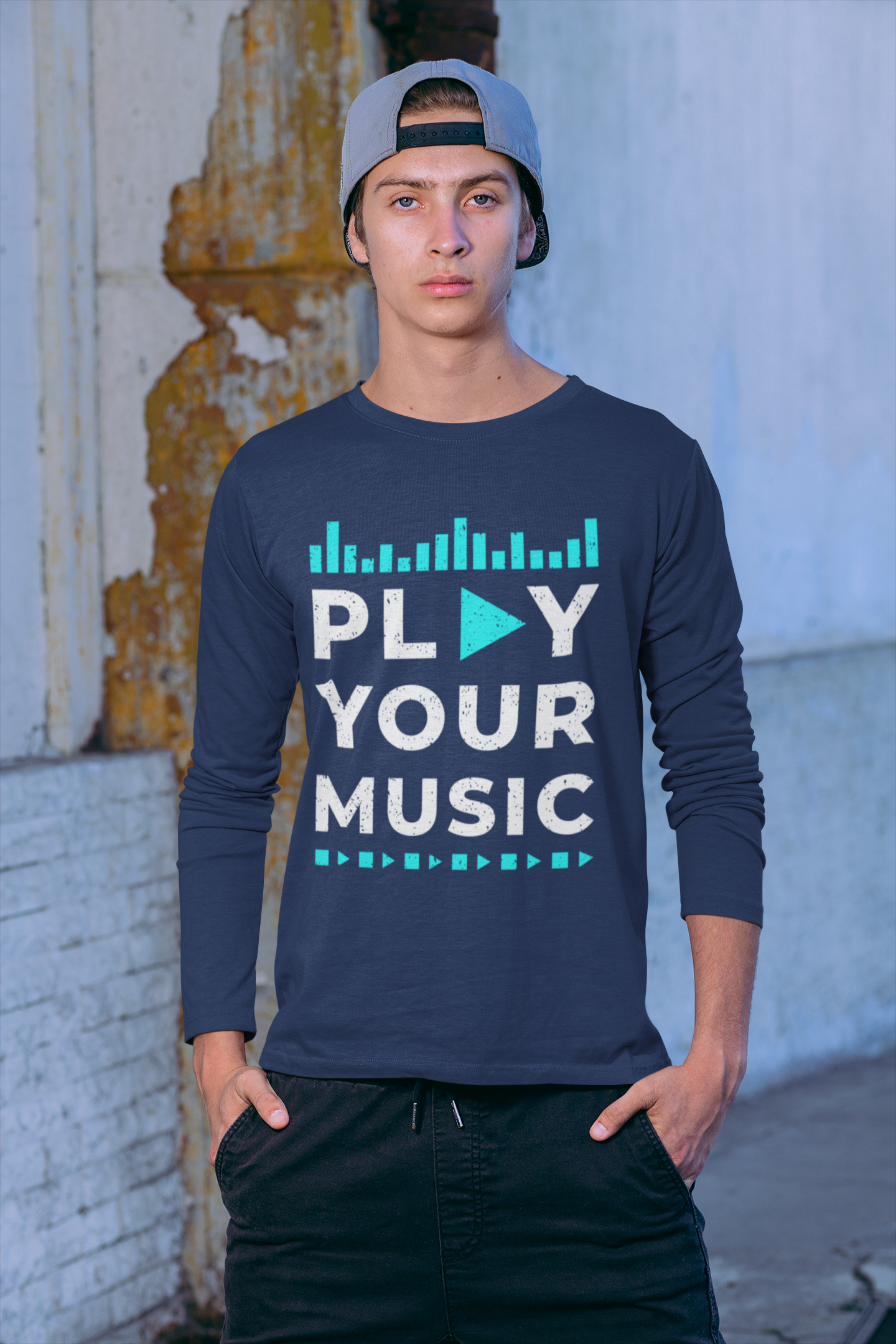 Play Your Music Men Navy Blue Full Sleeves Tshirt | DJ Paroma Collection | ATOM