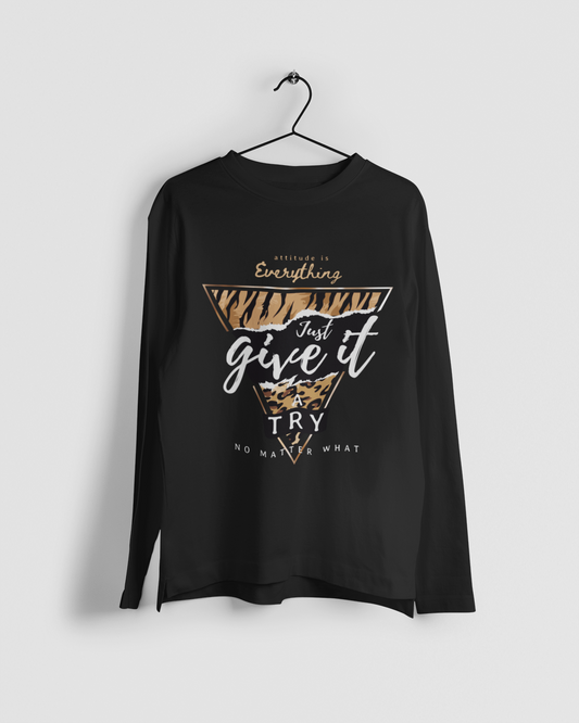 Just Give It A Try Men Black Full Sleeves Tshirt | DJ Paroma Collection | ATOM
