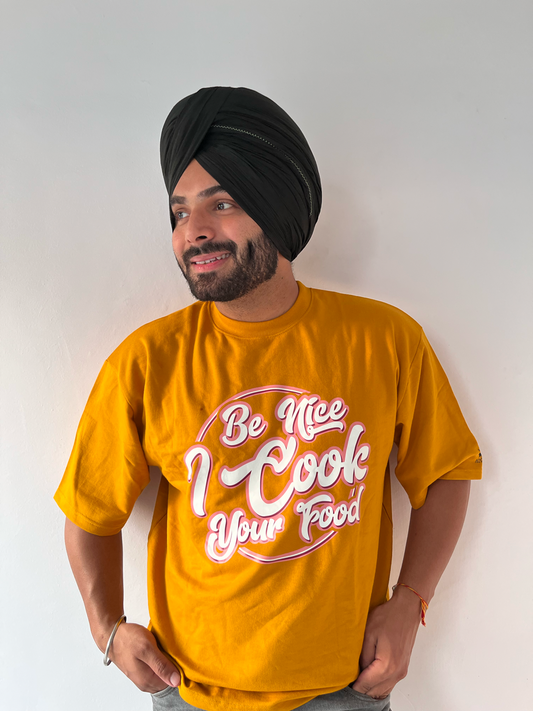 Be Nice French Terry Oversized Mustard Yellow Unisex T-Shirt | Masterchef Gurkirat Collection | ATOM