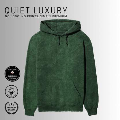 Acid Wash Quiet Luxury Pure Cotton Bottle Green Hoodie For Men