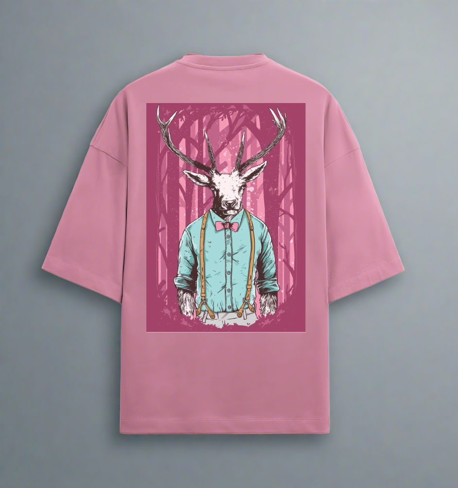 Terry (280 GSM) Deer Flamingo Oversize T-Shirt For Men