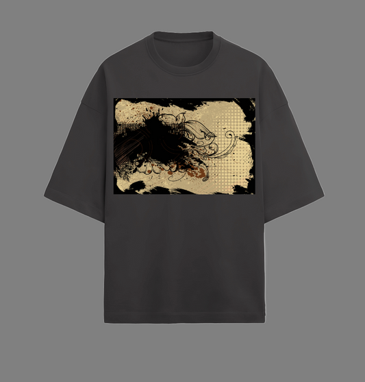 Terry (280 GSM) Golden Smoke Black Oversize T-Shirt For Men