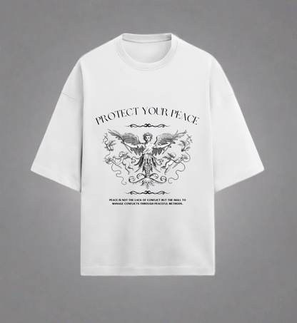 Terry (280 GSM) Protect Your Peace White Oversize T-Shirt For Men
