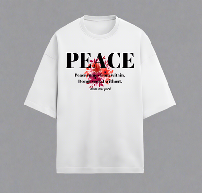 Terry (280 GSM) Peace White Oversize T-Shirt For Men