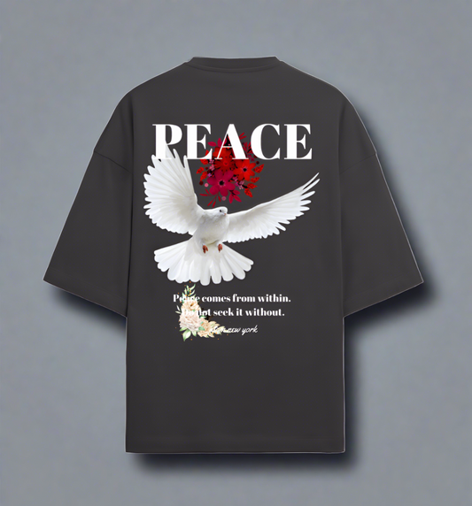 Terry (280 GSM) Peace Black Oversize T-Shirt For Men