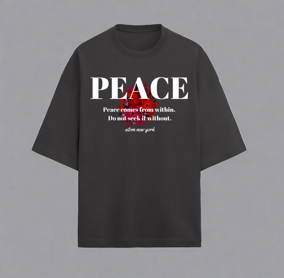 Terry (280 GSM) Peace Black Oversize T-Shirt For Men