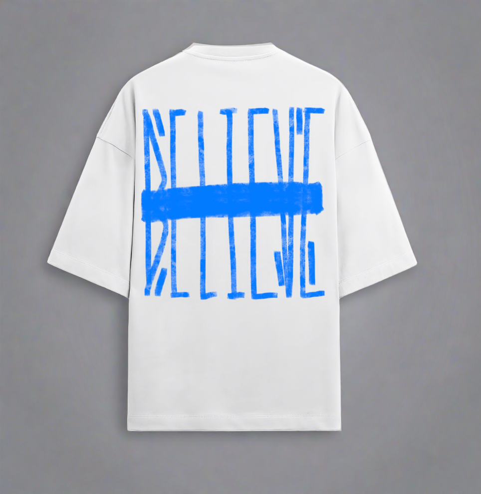 Terry (280 GSM) Believe White Oversize T-Shirt For Men