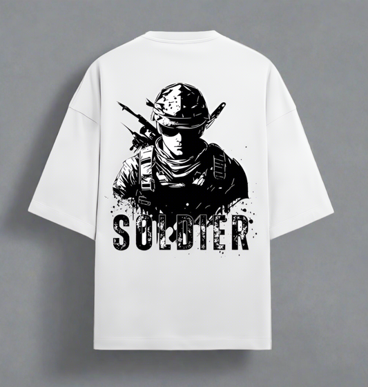 Terry (280 GSM) Soldier White Oversize T-Shirt For Men