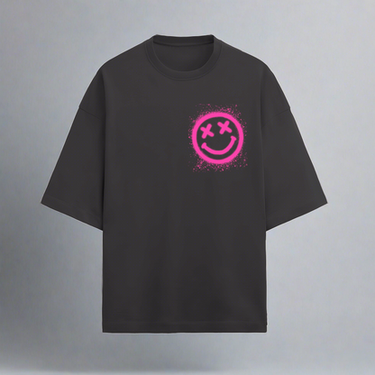 Terry (280 GSM) Smile Black Oversize T-Shirt For Men