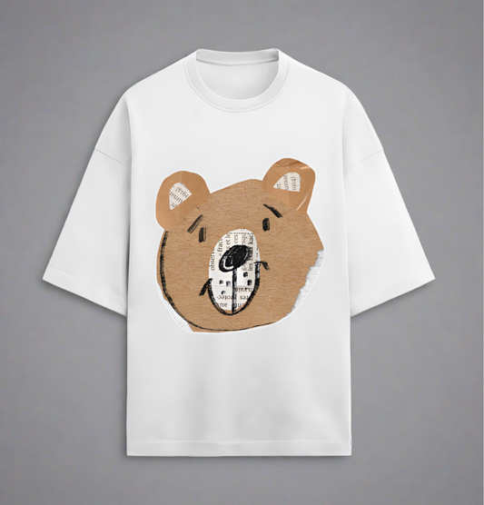 Terry (280 GSM) Teddy Face White Oversize T-Shirt For Men