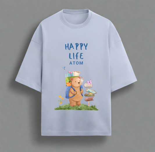Terry (280 GSM) Happy Life Lavender Oversize T-Shirt For Men