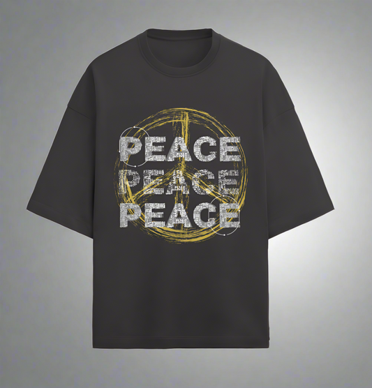 Terry (280 GSM) PEACE Black Oversize T-Shirt For Men