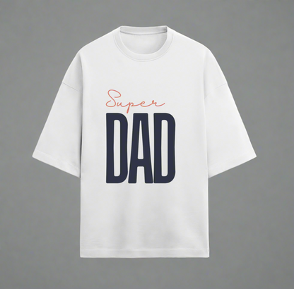 Terry (280 GSM) Super Dad White Oversize T-Shirt For Men